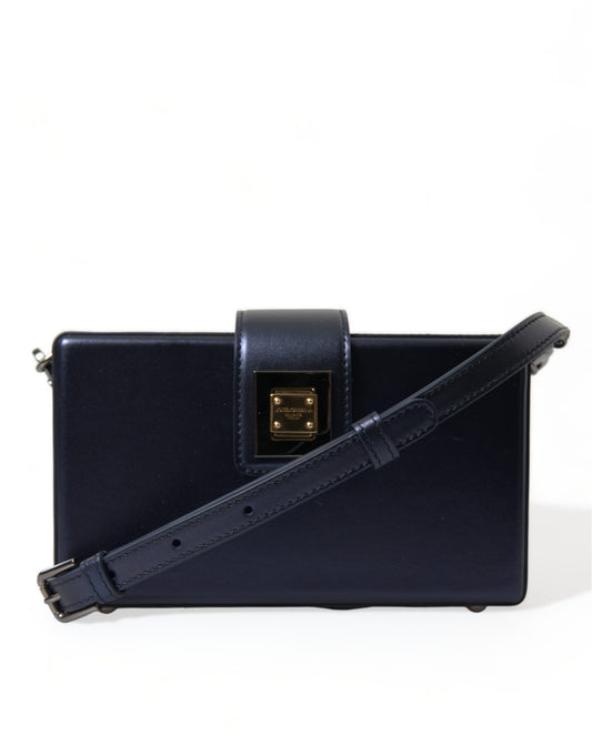 Dolce & Gabbana Elegant Dark Blue Lambskin Leather Box Bag