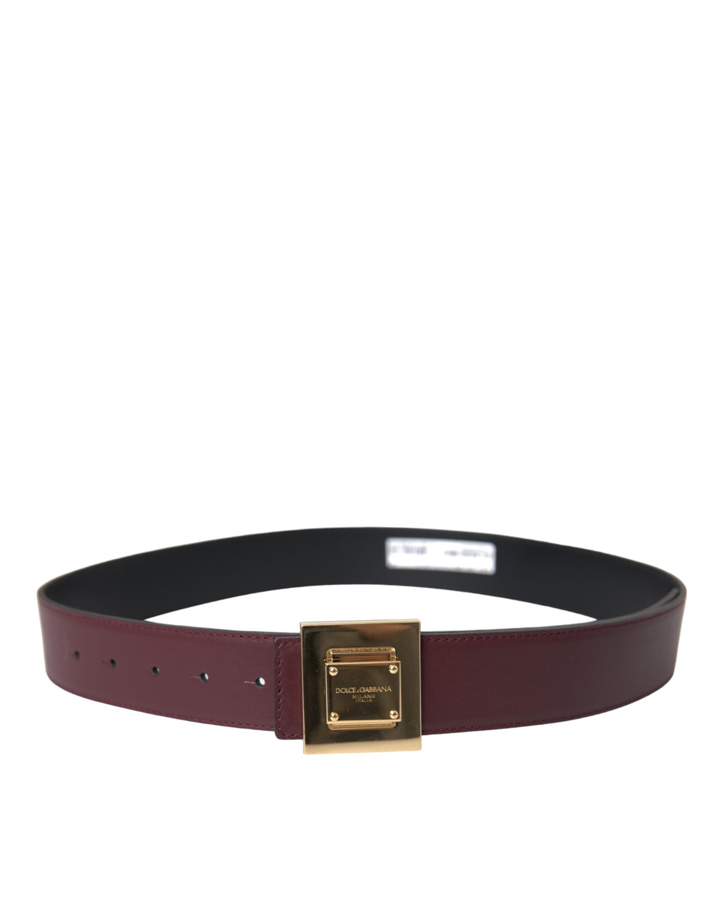 Dolce & Gabbana Burgundy Leather Square Metal Buckle Belt