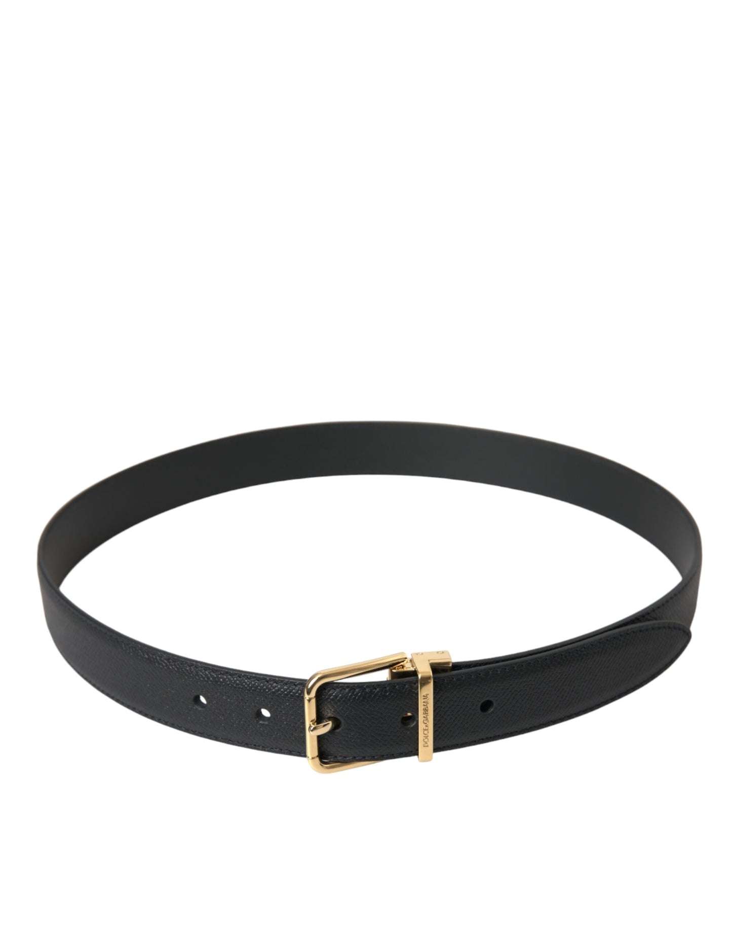 Dolce & Gabbana Black Calf Leather Gold Metal Buckle Belt