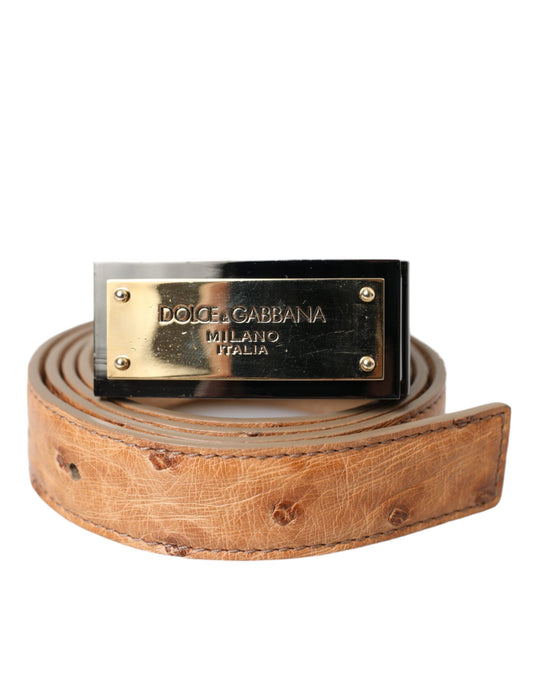 Dolce & Gabbana Beige Leather Gold Logo Engraved Buckle Belt