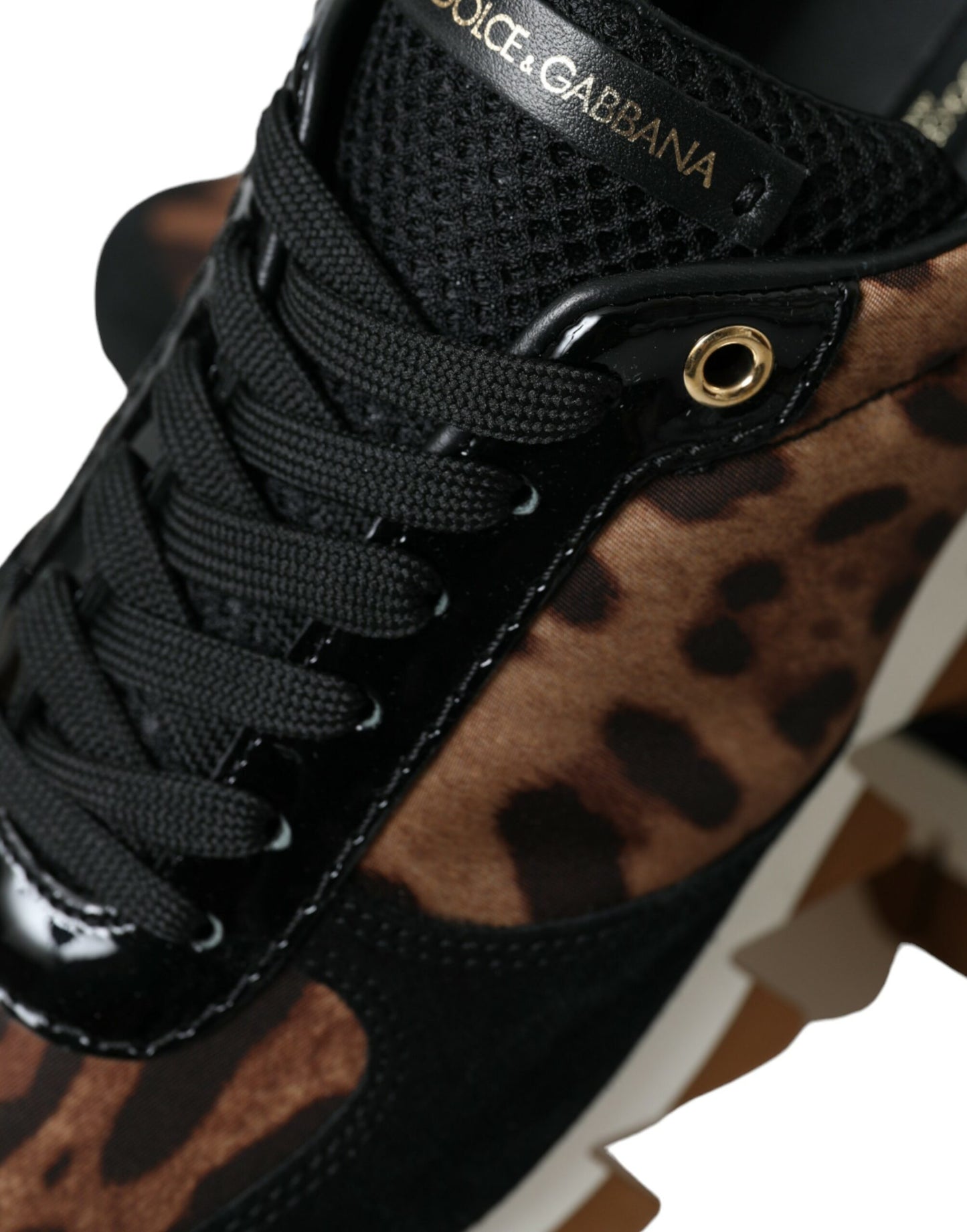 Dolce & Gabbana Black Brown Leopard Low Top Leather Sneaker Shoes