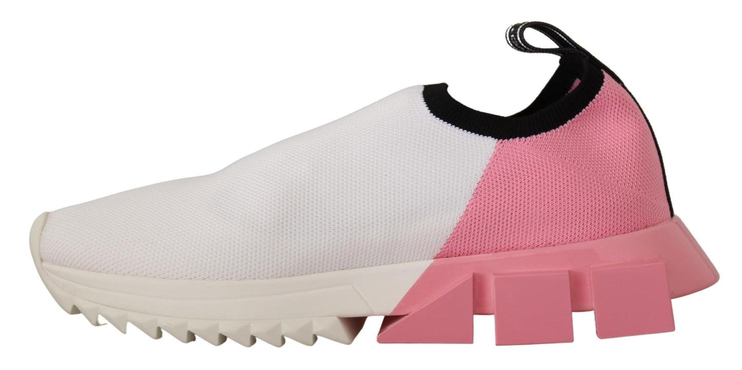 Dolce & Gabbana Elegant Sorrento Slip-On Sneakers in White & Pink