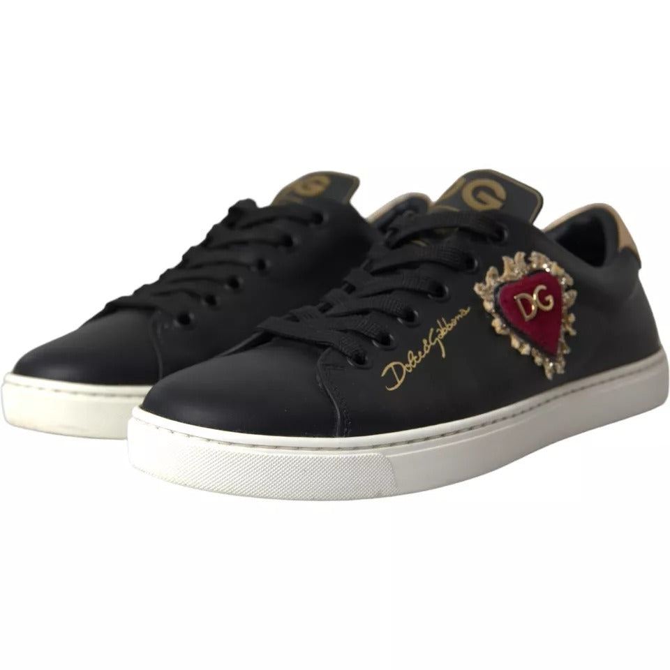 Dolce & Gabbana Black Portofino Sacred Heart Sneakers Shoes