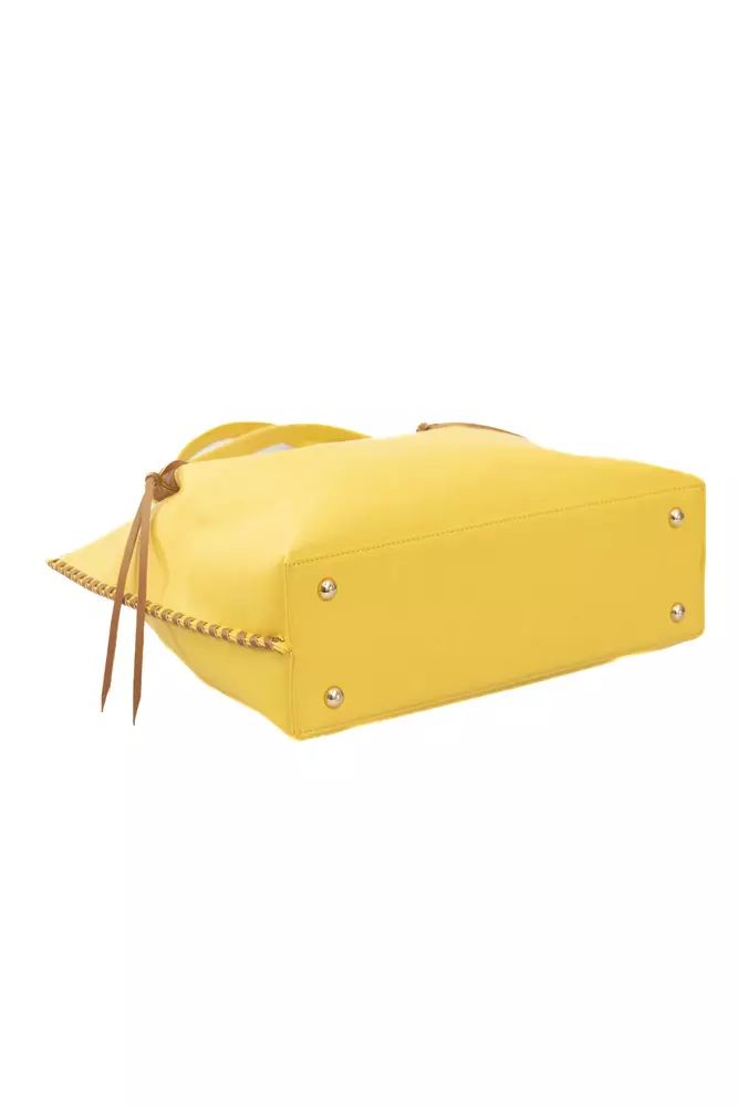 Baldinini Trend Chic Yellow Handbag with Golden Accents